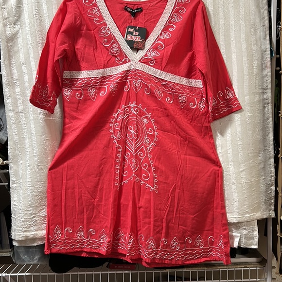 Just Be Gauze-V Neck Dress, Size L, ¾ Sleeve - Picture 1 of 9